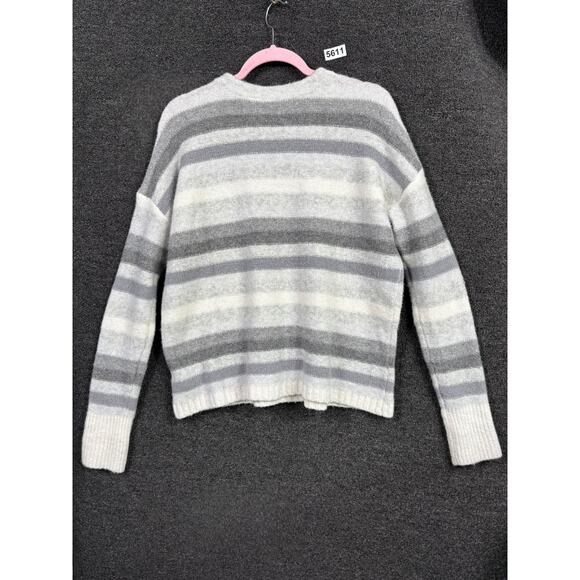 GAP Stripe Wool Alpaca Knit Sweater Womens Size L Heather Grey Long Sleeves - Picture 2 of 8